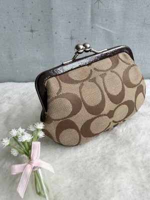 Coach Park Signature Framed Coin Purse (Style F66117) Khaki/Mahogany thumbnail 3
