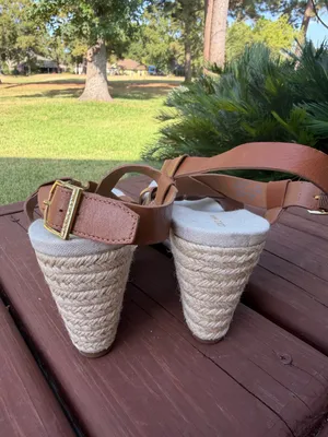 Cole Haan Crystal Honey Leather Espadrille Wedge Sandals Size 8 $150 thumbnail 8