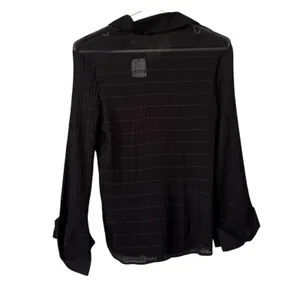 Serenade Women Size Large Button Down Shirt Crinkle Stretch Black Office Chic thumbnail 2