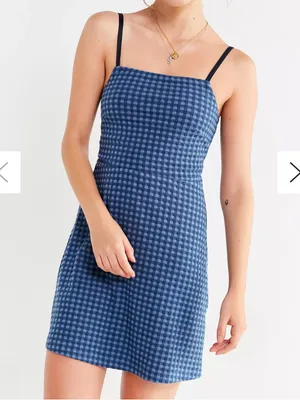 Urban Outfitters Cher Straight Neck Blue Checkered Patterned Mini Dress Size XS thumbnail 3