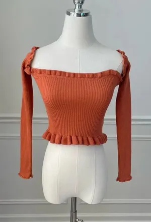 NWT ASOS Burnt Orange Rust Bardot Style Crop Top 4 thumbnail 1