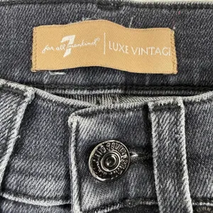 7 For All Mankind Luxe Vintage High‎ Rise Flare Jeans Black 23 Distressed Hem thumbnail 3