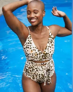Women’s Aerie Leopard Print Wrap Swimsuit Size M Adjustable Full Coverage Cream thumbnail 2