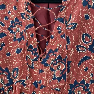 Madewell Size Large 100% Silk Assam Floral Babydoll Dress LaceUp Fall Rust Print thumbnail 8