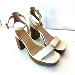 Nordstrom Noanita-Lea Ivory Leather Platform Sandals Wood Block Heel Size 9.5M thumbnail 1