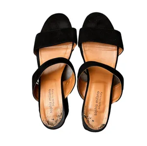 9 Sophia Milano Black Suede Block Heel Leather Women's Sandals Made In Italy Italian Summer Shoes thumbnail 2