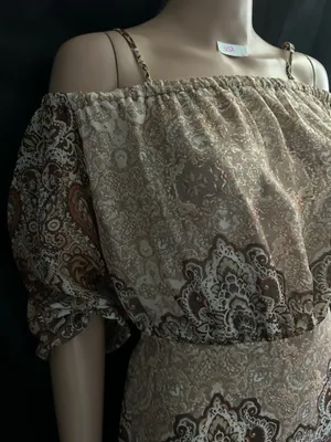 Wrangler Off-Shoulder Paisley Print Dress in Beige & Brown SM NWT thumbnail 5