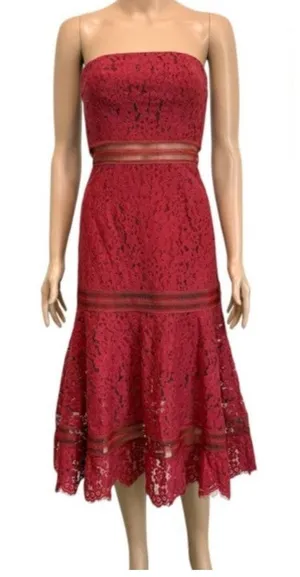 Keepsake XS Butterfly Lace strapless sheer lined midi dress D1 2690 thumbnail 1