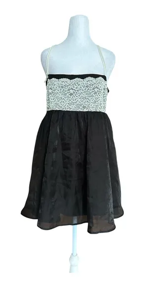 Sugar Thrillz Dolls Kill Broadway Nights Slip‎ Dress Black White Lace Mesh M thumbnail 1