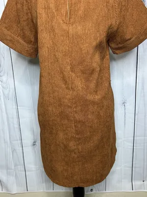Loveriche Dress Women's Sz S Brown Corduroy Short Sleeve thumbnail 9