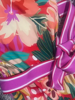🌺 Antonio Melani One-Shoulder Tropical Floral One-Piece Swimsuit Waist Tie thumbnail 4