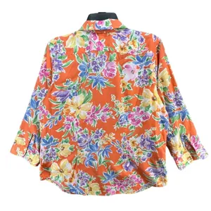 Lauren Ralph Lauren Shirt Womens L Orange Floral Cotton Button Front 3/4 Sleeve thumbnail 5