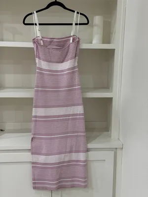 MARBLE Pink and Cream Striped Knit Dress with Cutout Front thumbnail 6
