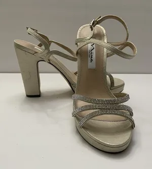 Nina‎ Saralyn Platino Platfom Sandal Heel Size 8 Gold Rhinestone Wedding Holiday thumbnail 1