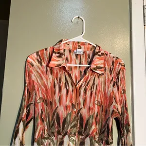 Nicola‎ Women's Size Large Pleated Plisse Blouse Brown Pink Abstract Floral thumbnail 2