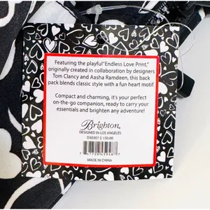 Brighton Endless‎ Love Backpack Black White Heart Print Tom Clancy D30307 NEW thumbnail 2