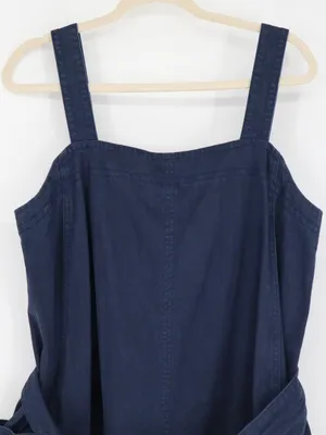 Everlane Denim Apron Midi Dress Women’s Large Navy Organic Cotton Belted Pockets thumbnail 2