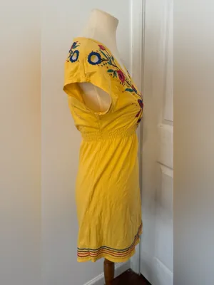 Johnny Was Cotton Embroidered Dress Sundress Boho Floral Hummingbird XS *Flaw* thumbnail 13