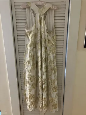 Ciebon White And Gold Floral Metallic Foil Maxi Dress Size Medium thumbnail 5