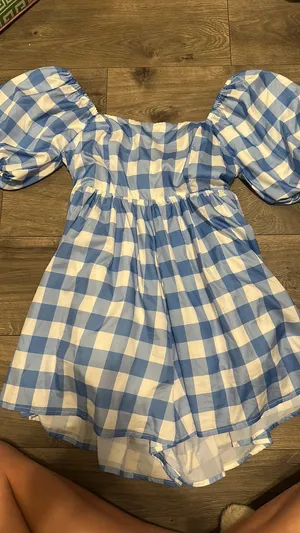 Gingham blue romper thumbnail 1