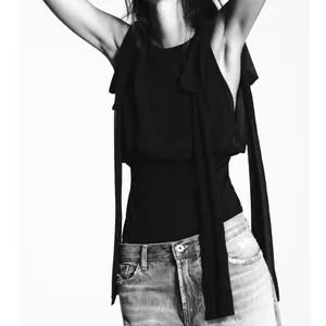 Zara NWT bow sleeve georgette black bodysuit thumbnail 5