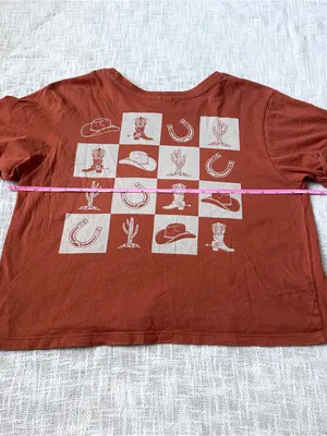Darling Blue Retro Checkerboard Cowgirl Graphic Crop Tee 🤠 Size Large thumbnail 5