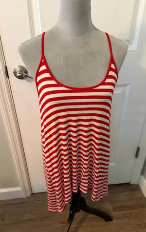Cable & Gauge Red and White Striped Tank Top, Sz L thumbnail 1