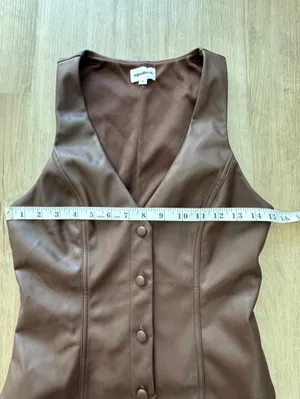 Superdown Karina Brown Faux Leather Button Vest Sz S thumbnail 6