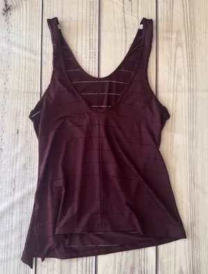 Athleta Max Out Chi Burgundy Sheer Stripe Side Tie Tank Top thumbnail 1