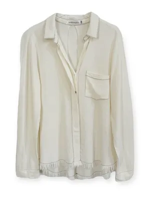 The Porter Collective Off White Cowgirl Frayed Hem Button Up Tunic Shirt 350 thumbnail 1