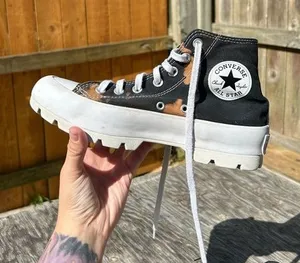 Platform Converse high top black white womans bleach splatter size‎ 8 thumbnail 1
