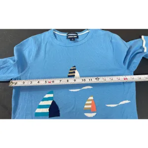 Lands End Supima Cotton Sweater Small Blue Sailboat Nautical Coastal Preppy thumbnail 8