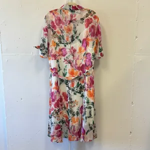 Calvin Klein Floral Midi Shirtdress Pink‎ Orange Watercolor Button Front Size 16 thumbnail 2