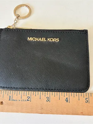 Michael Kors Jet Set Small Zip Black Leather Wallet Coin Pouch Card Holder 5x3.5 thumbnail 7