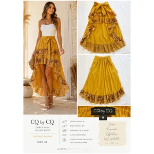 CQ by CQ Maxi Skirt Womens Size M Mustard Yellow Floral Ruffles High Low Boho thumbnail 13