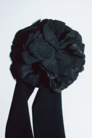 Black Velvet Suede Floral Neck Bow Tie Scarf Necklace thumbnail 5