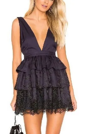 NWT Lovers + Friends‎ Revolve Navy Blue Cleo Lace Mini Dress Size MEDIUM thumbnail 1