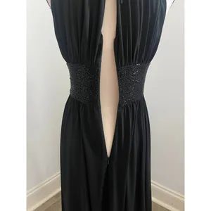 Black Beaded Waist Cocktail Dress 6 Halter Keyhole‎ LBD Elegant Glam Minimalist thumbnail 5