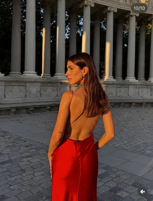 Zara nwt red maxi dress fitted bodycon satin effect party evening holiday gown thumbnail 2