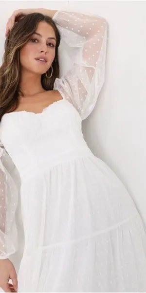 COPY - LULU's Bridal Shower Reception Swiss Dot Romantic Long Sleeve Midi Dress thumbnail 1