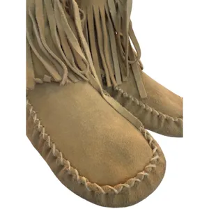 ALDO VTG Y2K 90s Tan embroidered Skagen Fringe Suede Moccasins Boho Festival RARE‎ thumbnail 6