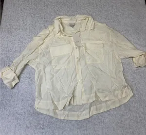 A New Day Womens Cream Button Down Utility Shirt Long Sleeve Roll Tab Size M.. thumbnail 1
