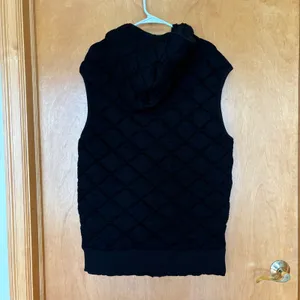 Mono B Quilted‎ Hooded Vest Black Full Zip Pockets Women's Size L thumbnail 7