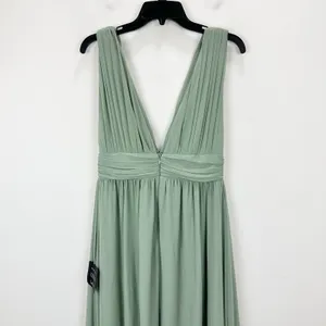 Lulus Heavenly Hues Sage Brush Maxi Dress Chiffon Bridesmaid Formal Medium NWT thumbnail 10