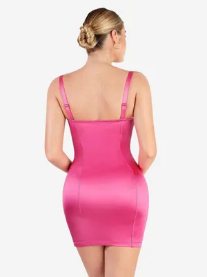 Popilush Shapewear Sculpting Satin Bustier Mini Dress Pink Medium NEW NWT thumbnail 3