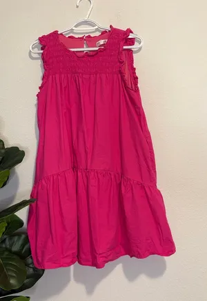 vestique Bright Pink Smocked Sleeveless Mini Dress thumbnail 1