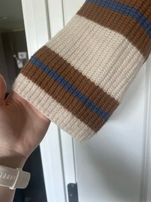 saltwater LUXE Cream Sweater with Brown and Blue Stripes thumbnail 3