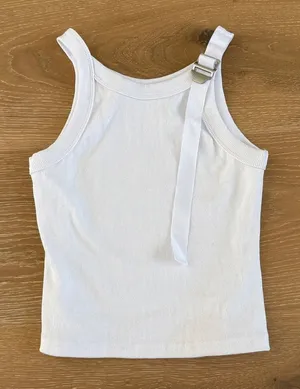 White Fox Tank Top Sleeveless Buckle Strap Size S White thumbnail 1