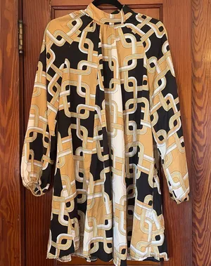 H&M Black gold and Cream Long Sleeve retro Dress thumbnail 1