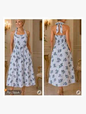 Laura Ashley Striped Floral Halter Midi/Maxi Dress thumbnail 2